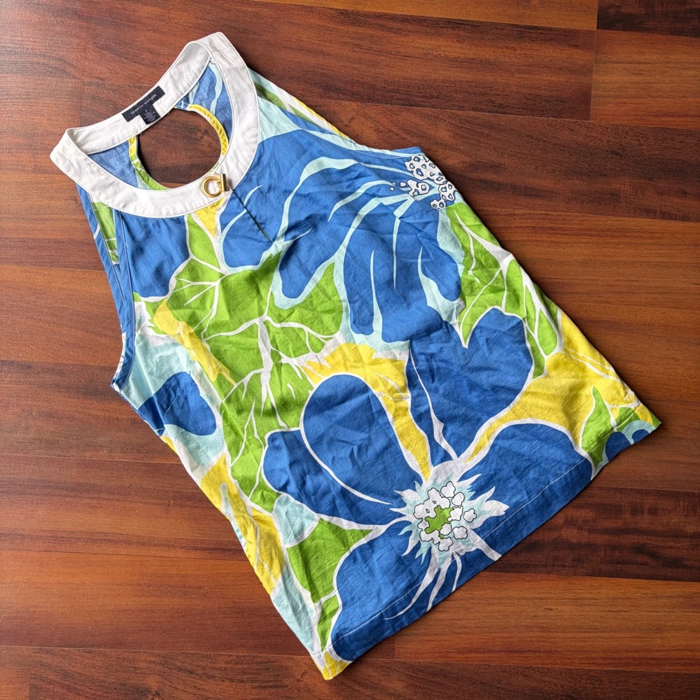 Tommy Hilfiger Floral Sleeveless Blouse Blue Green Yellow Toggle Keyhole Size‎ 8